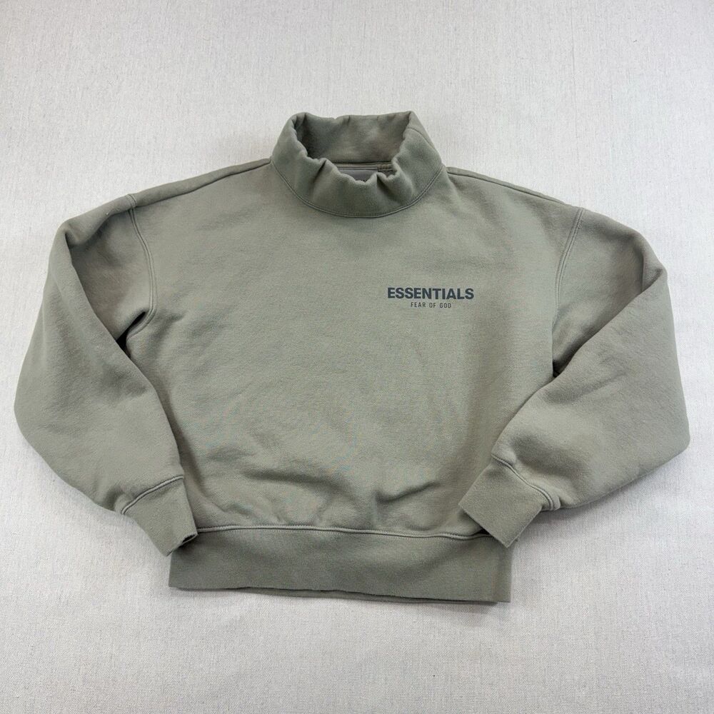 Essentials Fear of God Sweatshirt Mock Neck Kids Sweater Size M 8 Olive Green